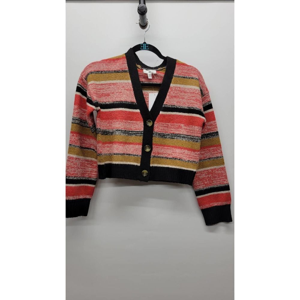 BP Crop Cardigan Black Marl Stripe Sweater Button Front